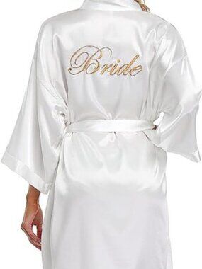 Pengee Satin Feel Short Kimono Bridal Robe – One Size (F), NWT